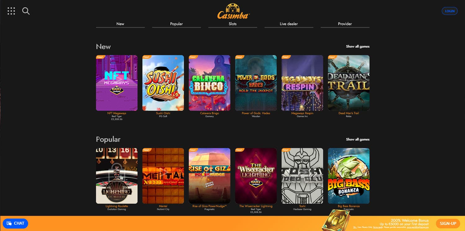 casimba casino screenshot