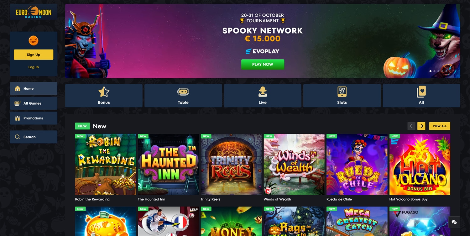 Euromoon casino screenshot - Casinoutanlicens
