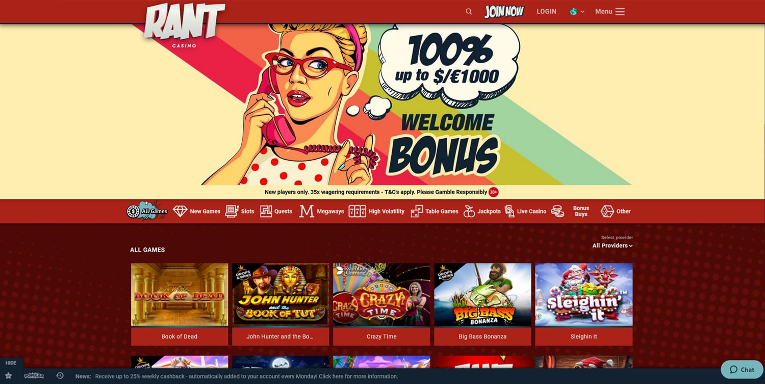 Rant casino screenshot