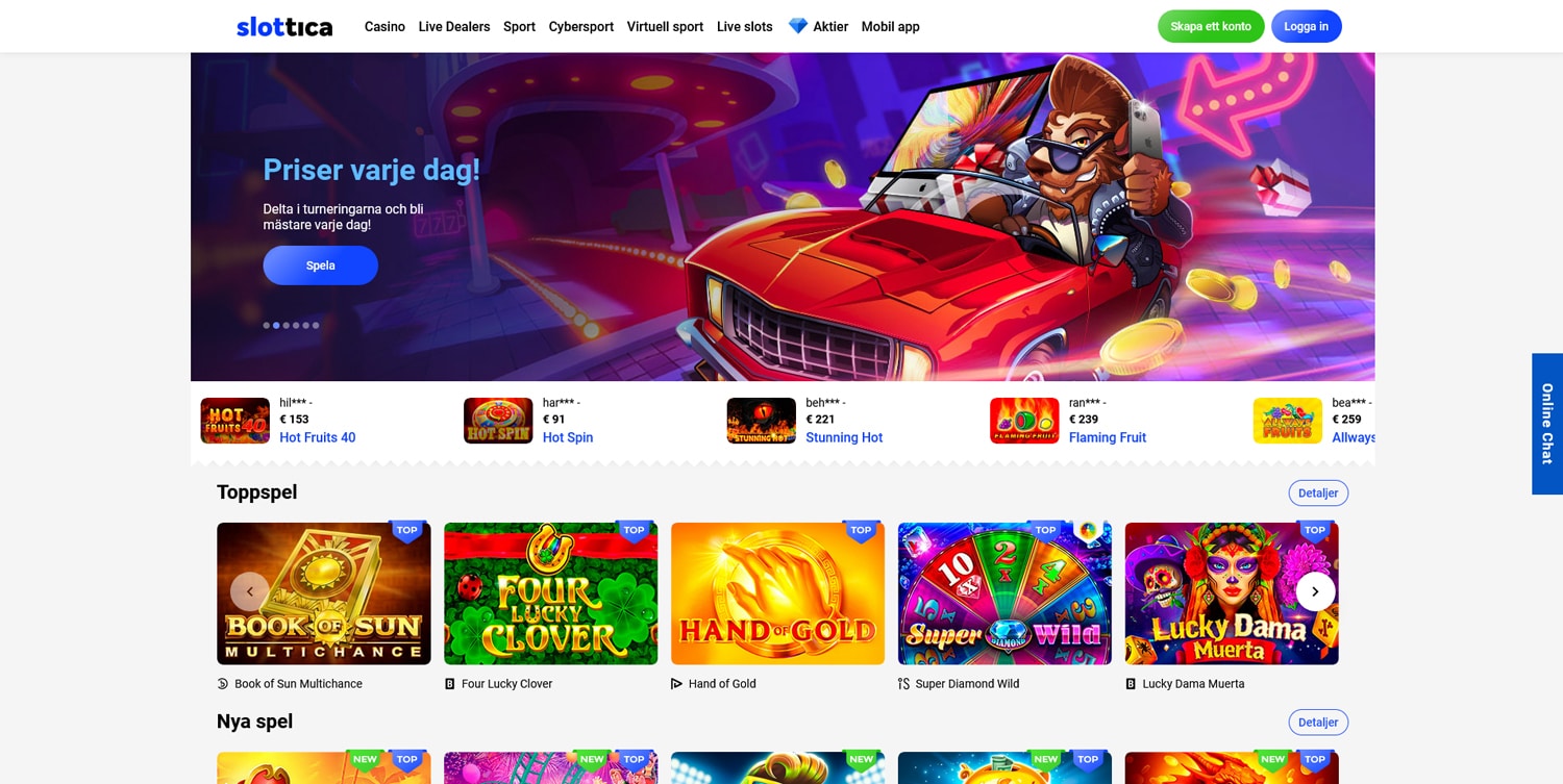 Slottica casino screenshot